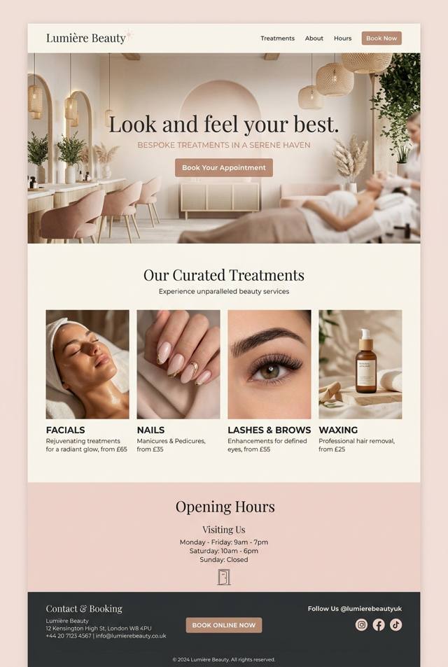 Example PageDone website for a Beauty business